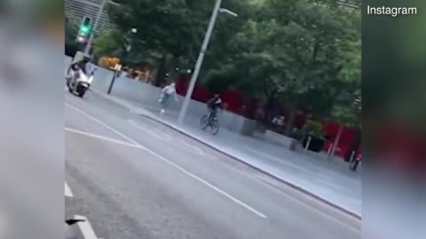 Thief on bike speeds away after snatching woman's phone in London