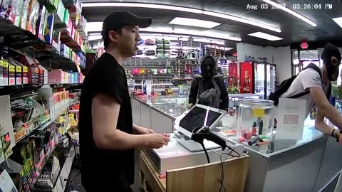 What happened after robbers in viral video alternative shop owner stabbed robber in viral video