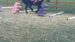 Girl in all pink falls off horse