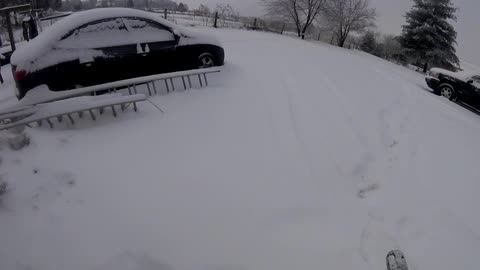 Removing snow using an echo backpack leaf blower