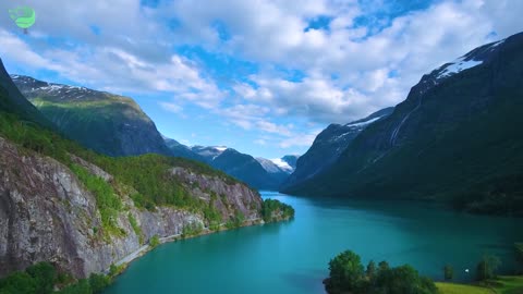 Beautiful nature norway natural landscape aerial footage lovatnet lake (2)