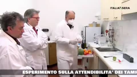 ITALY Scientists use lateral flow antigen rapid SARSCoV2 test on a kiwi fruit which is positive