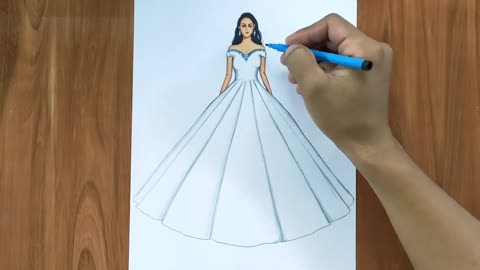How to Draw a Lady in a Dress with Colour