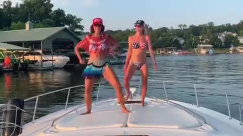 Zumba dance onboard a SeaRay 460