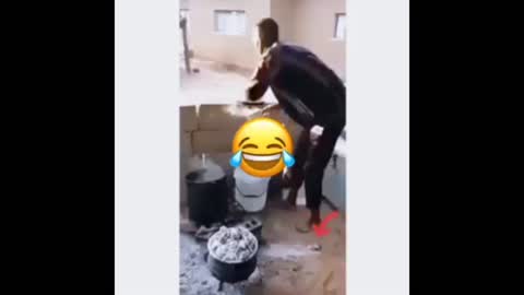 Funny video man step on fire cold