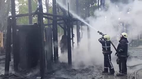 🇺🇦GraphicWar18+🔥Russia Missile Hits Gorky Park - Fire Fighters Battle Blaze in Kharkiv Ukraine