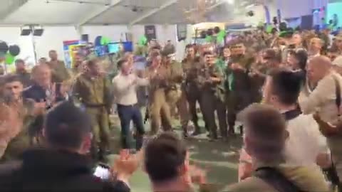 Former US Secretary of State and CIA Director Mike Pompeo dances with Israeli soldiers
