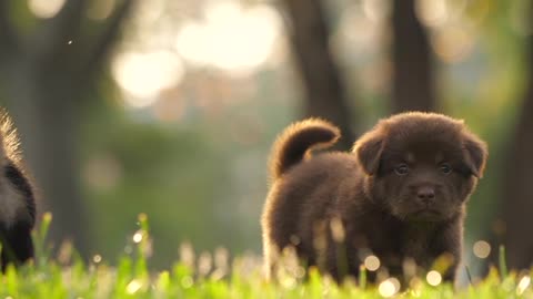 Coyote puppy playing in a green garden