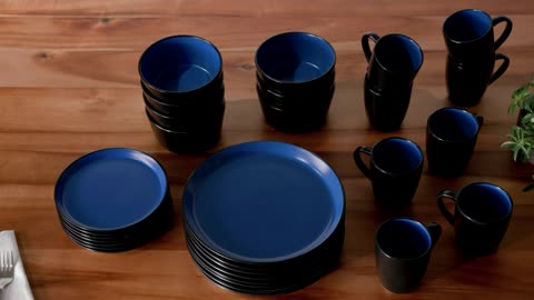 Stone Lain Albie Stoneware 32-Piece Modern Dinnerware Set,