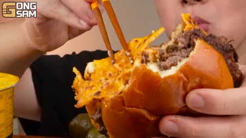 ASMR MUKBANG | CHEESE BURGER, Cheese stick, Fire Noodles, hot dog recipe ! eating