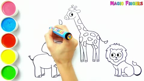 Safari Animals Drawing, Painting, Coloring for Kids and Toddlers | Learn Wild Animals