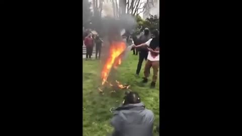 March 4 2017 Battle for Berkeley II 1.2 Antifa Burning free speech sign they stole