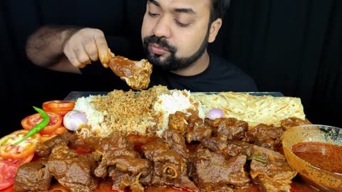 HUGE SPICY DESI STYLE MUTTON CURRY, LACCHA PARATHA, RICE, GRAVY, SALAD ASMR MUKBANG EATING SHOW