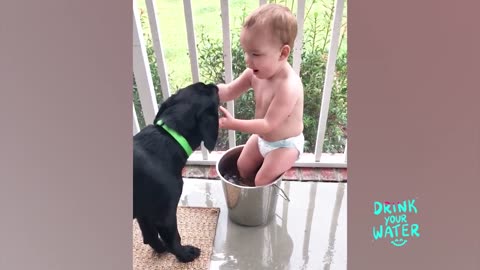 FUNNY BABIES PLAYING WITH WATER
