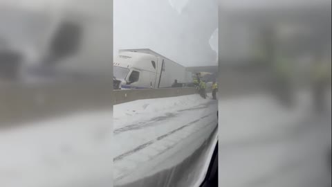 Snow and strong wind lead to a 50-car pile-up on the Ohio Turnpike