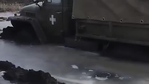 Ukrainian Truck Stuck in a Half-Frozen Lake