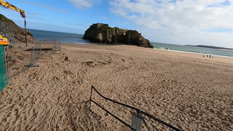 Drone footage. ST CATHERINE'S ROCK. Tenby Wales. March 2022