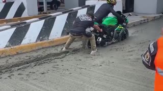 Motorcycle Gets Stuck in Wet Concrete