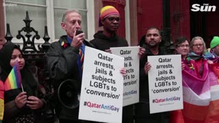 LGBT protest outside Qatar’s London embassy on eve of World Cup