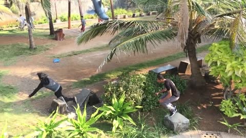 Guy Lands A Parkour Jump On A Cement Board Breaking It Into Pieces