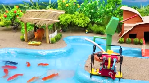 tractor how to make FISH POND and GARDEN DESIGN _ DIY cow shed by woodwork _ mini hand pump _3