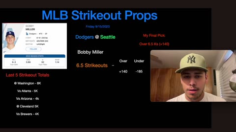 MLB Strikeout Picks/Pitcher Props 9/15/2023 Friday