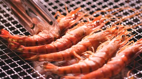 Delicious charcoal grilled prawns