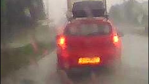 Lorry Splashing Rain from Flooded Road Dashcam