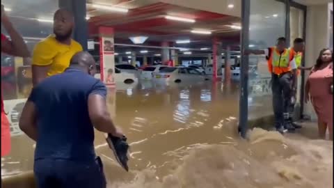 Footage captures extreme flooding inside mall in capital of Namibia