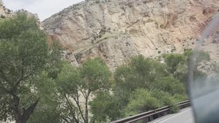 Bighorn National Forest on Route US-14 through canyon traveling east