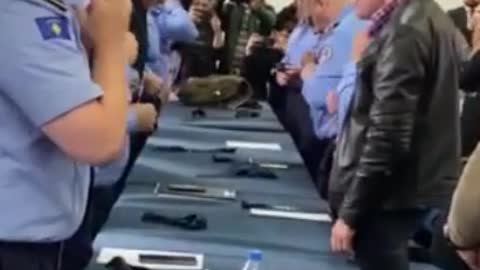 Serb police Province of Kosovo and Metohija take off their uniforms in protest