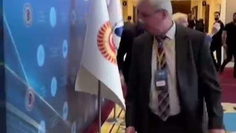 A Ukrainian delegate punched a Russian delegate after he grabbed the #Ukraine flag at a summit