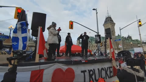 Ottawa Freedom Convoy - A man on stage: We do not leave until these mandates are gone!