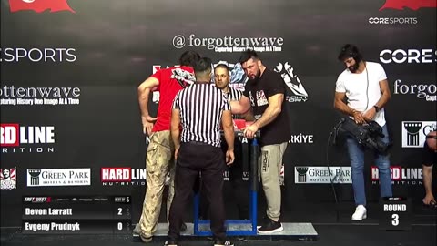 Devon larrart vs Evgeny Prudnyk East vs west arm wrestling world Heavyweight