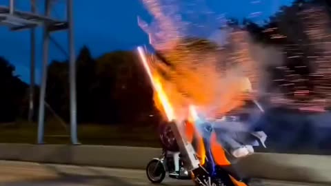 Biker stunt with fire works, bike Rider's