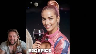 Spanish Supermodels with Pink Hair Wearing Spacesuits Drinking Wine on the Moon