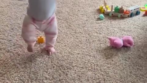 Adorable Fluffy Cat Helps Baby Take First Steps!!