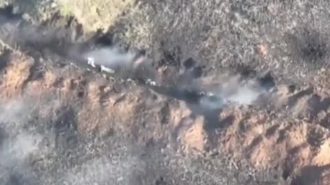 Russian Soldiers Thrown To Ground As Ukrainian Artillery Hits Their Trench