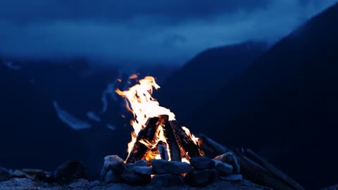 Relaxing Rocky mountains campfire ambience night _ fire sounds for sleeping and anxiety relief