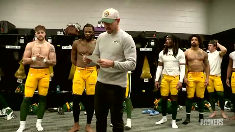 Matt LaFleur hands out game ball after victory vs Panthers Locker Room Speech