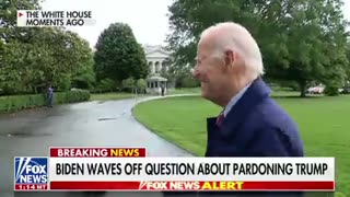 Peter Doocy asks Biden where he is on the idea of a president pardoning Trump.