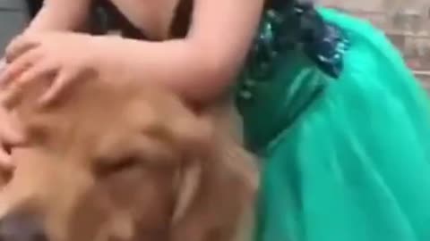 Cute Baby Girl Playing with Dog Funny Video