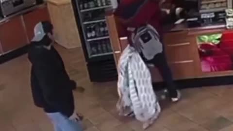 Coward punches a Subway employee and gets tackled by a hero