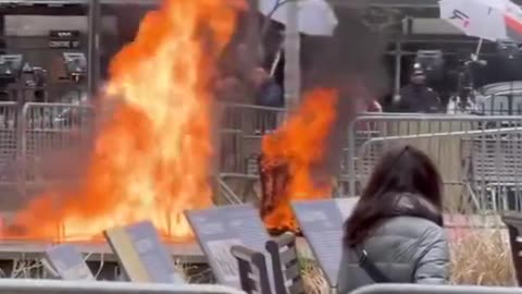 VIDEO: Man sets himself on fire outside Donald Trump's trial (WARNING:GRAPHIC)