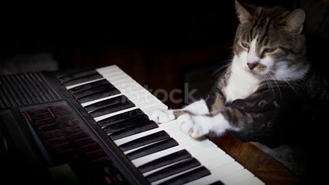 Funny Cat Plays a Keyboard, Organ or Piano stock video