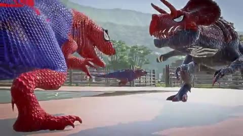 ALL RED SPIDER-MAN Battle in Jurassic World -Dinosaur Pro SuperHero Team-