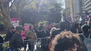 Protestor outside Kellie-Jay Keen’s NYC stop of the "Let Women Speak" tour is screaming "When trans kids are under attack. What do you do?"