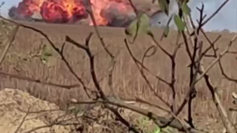 After a precise hit by a Russian shell, the Ukrainian tank is blown to smithereens