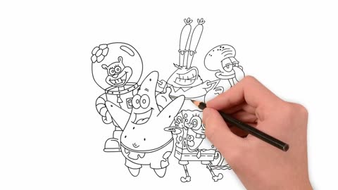 How to Draw Spongebob, Patrick Star, Sandy, Jerry, Squidward, Mr Crab, Plankton