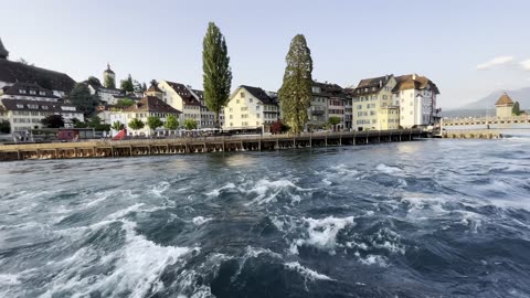 Roaring waters in the beautiful Lucerne river in Switzerland / Tourist Video / Part 2